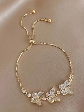 Gold Butterfly CZ Adjustable Bracelet - Women Jewelry